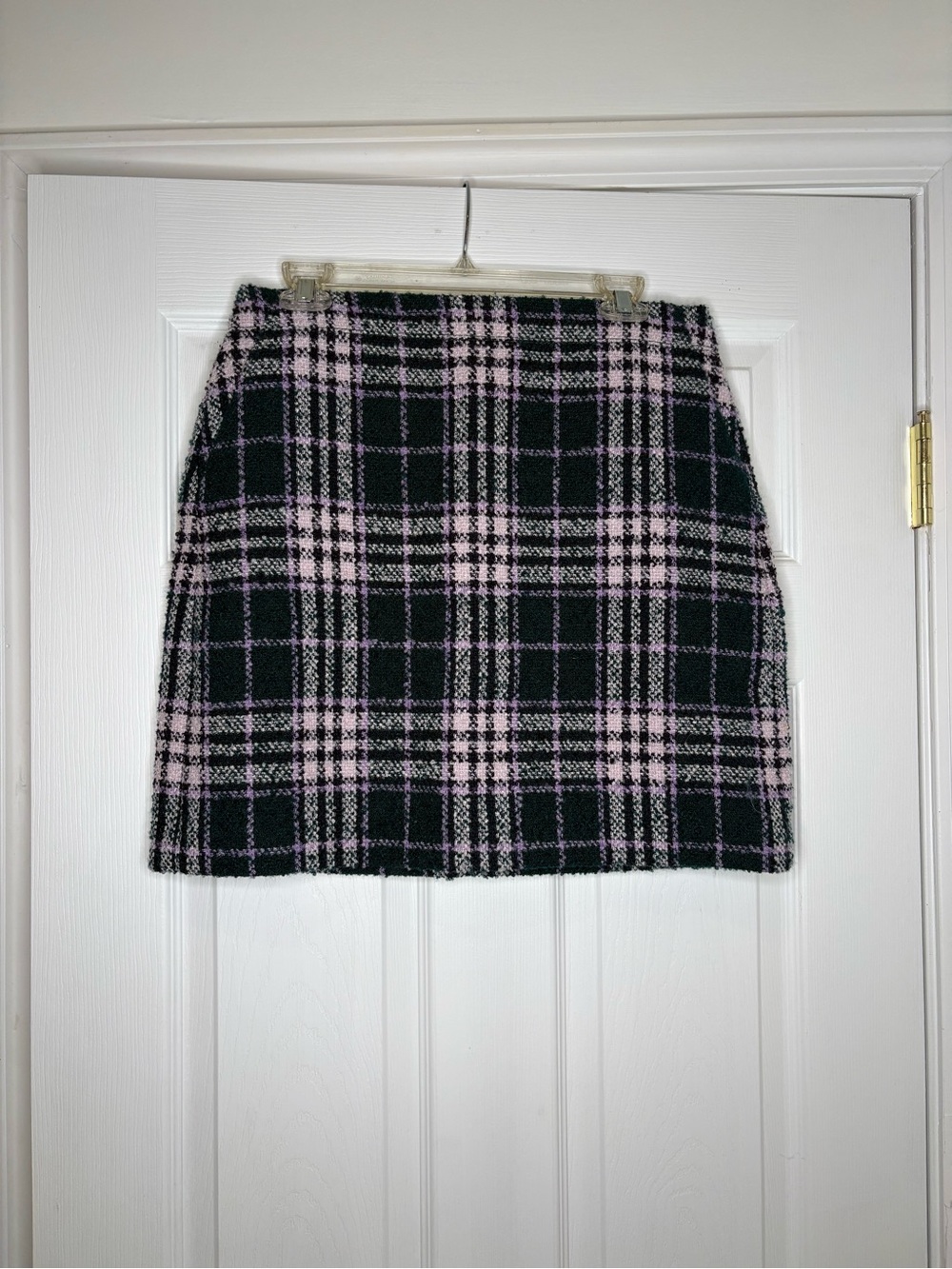 LOFT Green and Pink Plaid Mini Skirt